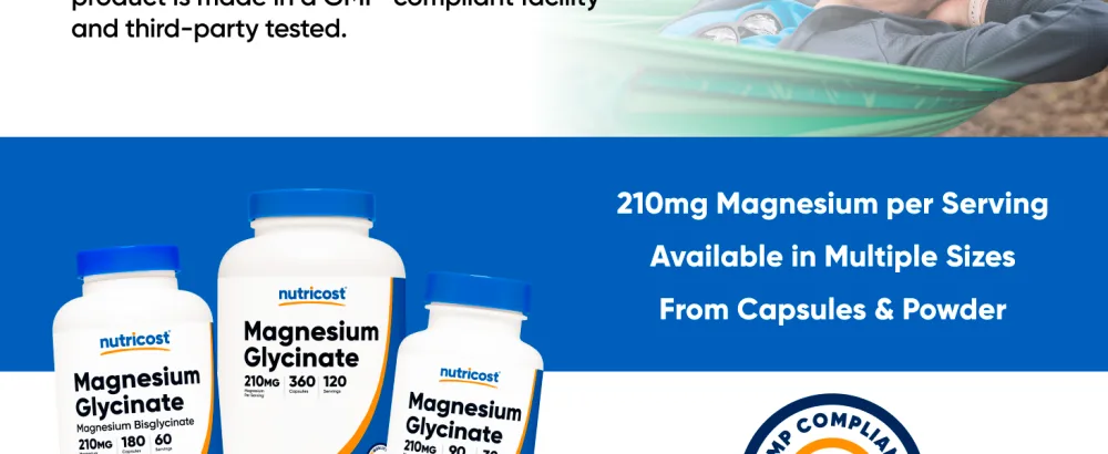 Nutricost Magnesium Glycinate Capsules (180 Capsules 210 mg Per Serving) - Magnesium Glycinate Supplement for Gentle Absorption 180 Count (Pack of 1) - Magnesium Glycinate