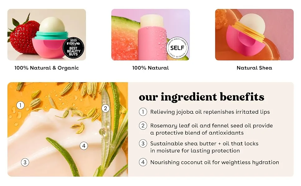 eos 100% Natural & Organic Lip Balm Sticks- Vanilla Bean & Shea Better Hand Cream - Coconut Vanilla Bean Lip Balm + Hand Cream - Coconut - product information 2
