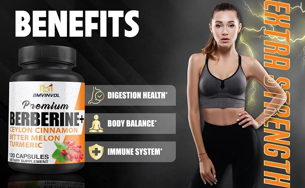 Berberine HCl Supplement Ceylon Cinnamon and Turmeric Capsules Green Tea and Bitter Melon Capsules - 120 Capsules for 2 Month Supply - B0D3CKM1HV
