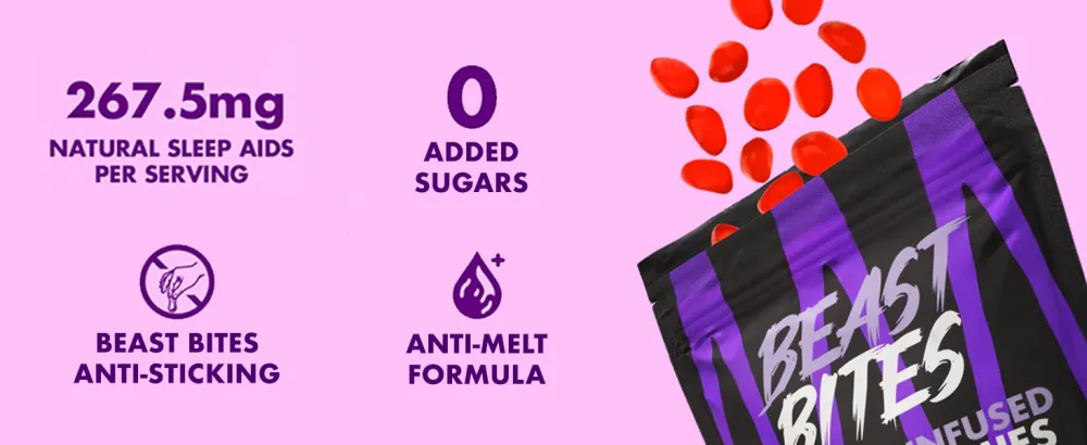 Beast Bites - Valerian Infused Sleep & Nighttime Recovery Gummies - NSF Certified for Sport - 30 Servings - Beast Bites Sleep Gummies