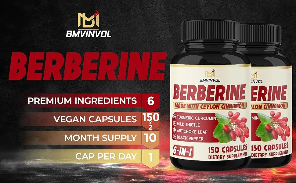 2 Pack Berberine HCl- Plus Ceylon Cinnamon Turmeric Milk Thistle Artichoke Black Pepper Berberine HCI Root Supplements Pills - Immune System - berberine supplement