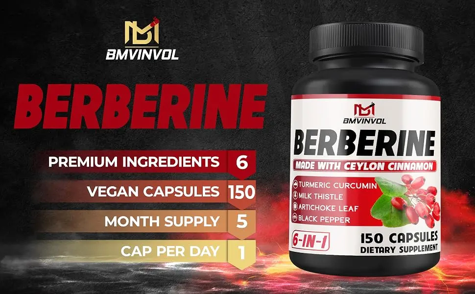 Berberine HCl 150 Capsules - Plus Ceylon Cinnamon Turmeric Milk Thistle Artichoke Black Pepper Berberine HCI Root Supplements Pills - Immune System - berberine supplement