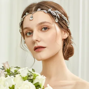 BABEYOND Elegant Rhinestone Leaf Wedding Bridal Bridesmaid Forehead Band Dangle Rhinestone Bridal Tiara Crown with Gift Box   Silver  One size - product information 17