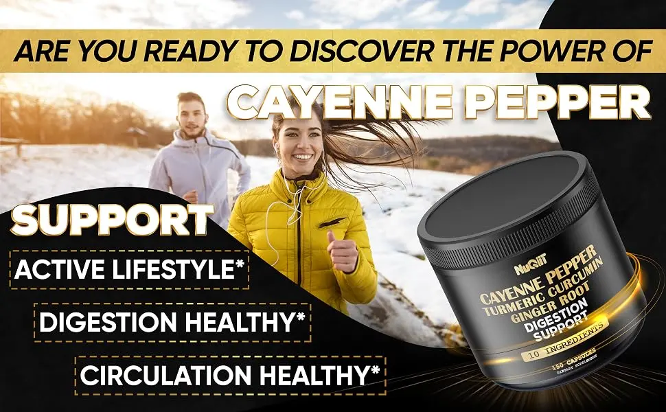 Cayenne Pepper Capsules with Turmeric Curcumin Root Ginger Root Berberine HCl & More - Support Immune System Digestion Joint Health & Heart Health - 150 Capsules - Nu47.1 Nuqiit - Cayenne - Digestion-1000mg-150Caps