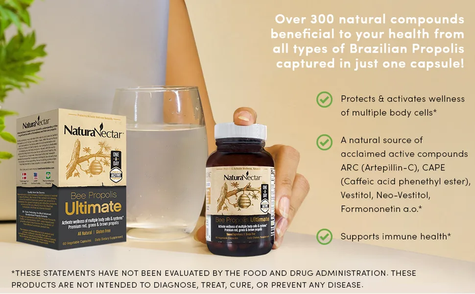 NaturaNectar Natural Bee Propolis Bundle Bee Propolis Ultimate and Brown Bee Propolis - for Immune Cardiovascular and Respiratory Systems Support - 60 Capsules per Bottle - NaturaNectar
