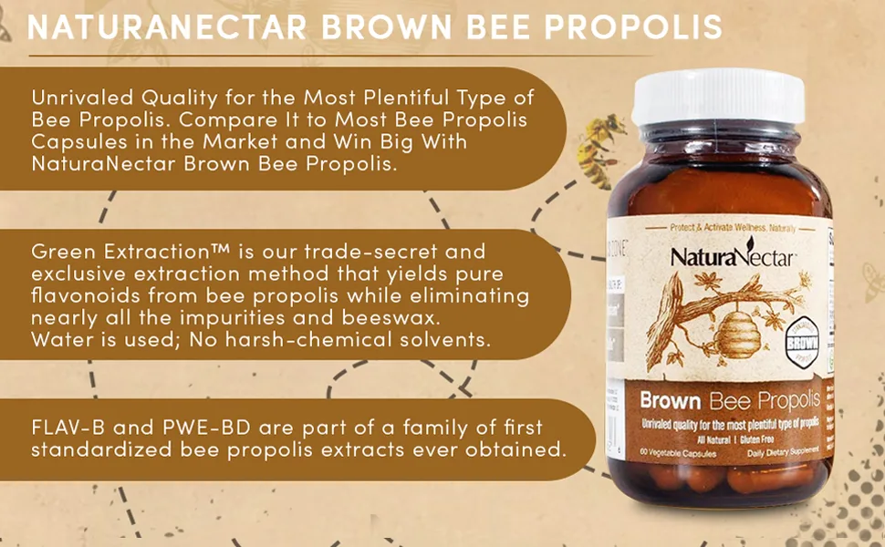 NaturaNectar Natural Bee Propolis Bundle Bee Propolis Ultimate and Brown Bee Propolis - for Immune Cardiovascular and Respiratory Systems Support - 60 Capsules per Bottle - NaturaNectar