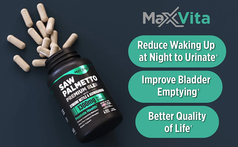 MaxVita Prostate Premium - Saw Palmetto for Men Stinging Nettle Ashwagandha Lycopene Bladder & Urinary Relief Prostate Supplement for Men 60ct - Prostate Premium Benefits - Prostate Relief