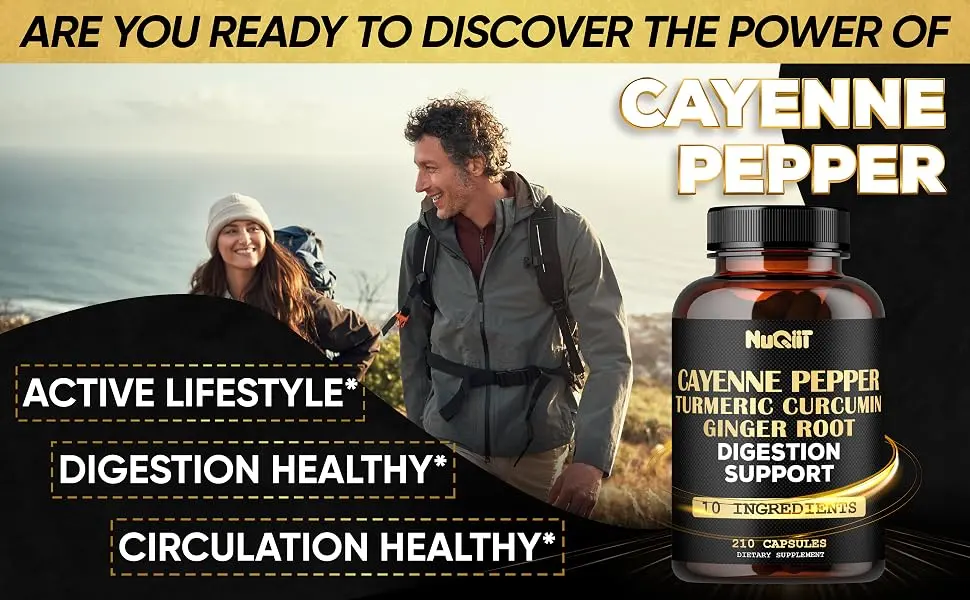 Cayenne Pepper Supplement with Turmeric Curcumin Root Ginger Root Ceylon Cinnamon Bark & More - Immune System Joint Health & Digestive Health Support - 210 Capsules - Nu47.2. Nuqiit - Cayenne - Digestion - 1000mg - 210 caps