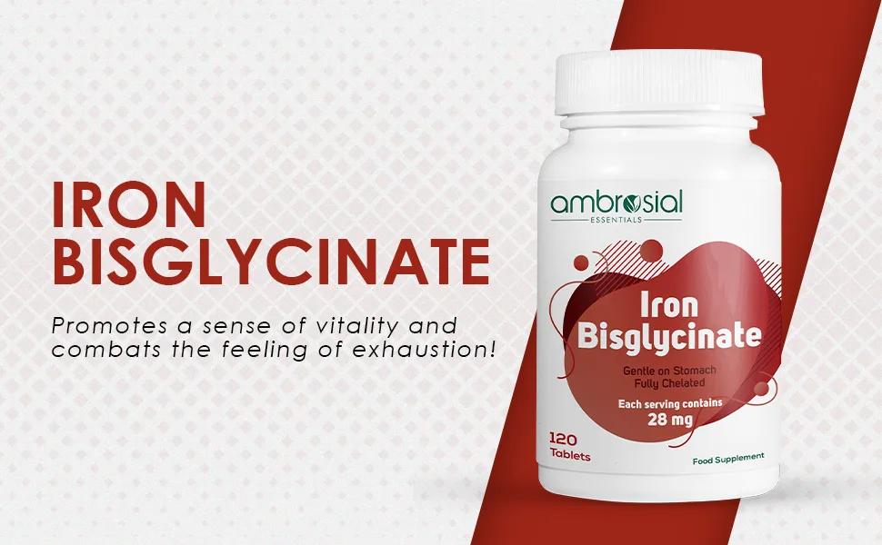 Ambrosial Iron Bisglycinate 28Mg Tablets Pack of 1-120 Tablets 120 Count (Pack of 1) - Iron
