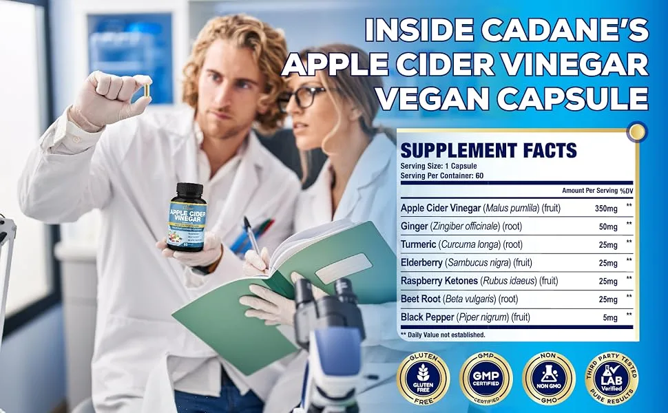 Organic Cadane 2 Packs Apple Cider Vinegar Extract Capsules 4 Months Supply & Ginger Turmeric Curcumin Elderberry Raspberry Beet Root Pepper | Immune System Digestion Supports - 19. CADANE - APPLE CIDER - 2P 60CAPS19. CADANE - APPLE CIDER - 2P 60CAPS