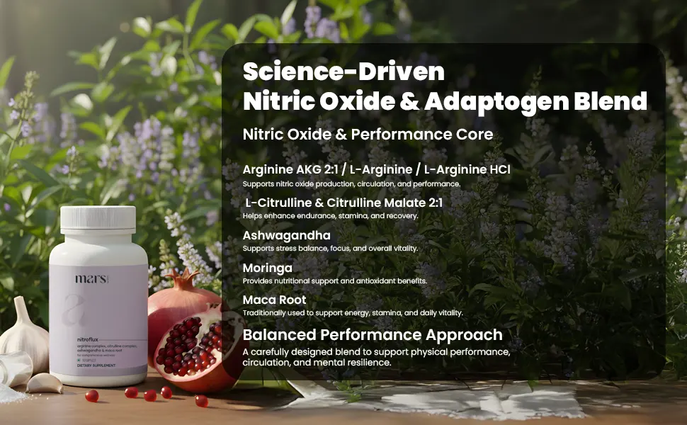 Mars NitroFlux: A Natural Nitric Oxide Booster for Performance Energy & Circulation 1 Count (Pack of 1) - aplus content image