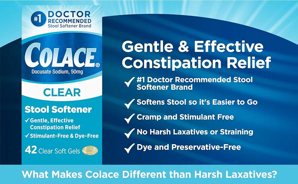 Senokot Extra Strength Natural Vegetable Laxative 36 Count & Colace Clear Stool Softener Capsules Constipation Relief 50mg Docusate Sodium 42 Count - product information 5