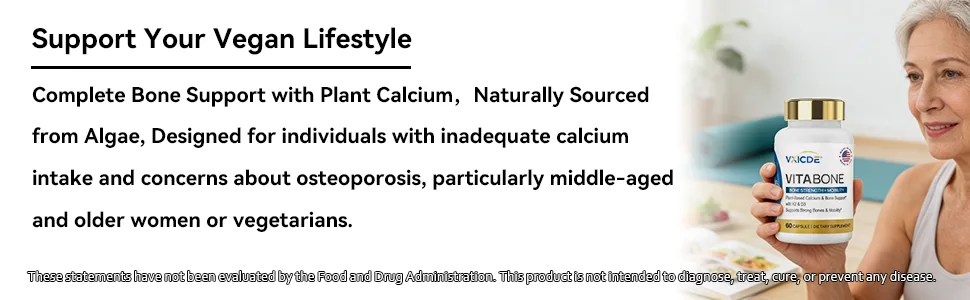 VitaBone Plant-Based Calcium with Vitamin D3 & K2 Supports Strong Bones & Mobility Vegan Non-GMO Gluten-Free Supplement 60 Capsules - 960-3