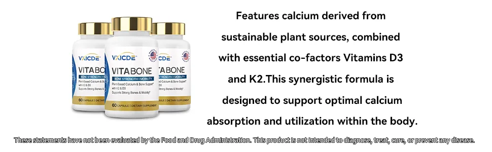 VitaBone Plant-Based Calcium with Vitamin D3 & K2 Supports Strong Bones & Mobility Vegan Non-GMO Gluten-Free Supplement 60 Capsules - 960*300-2