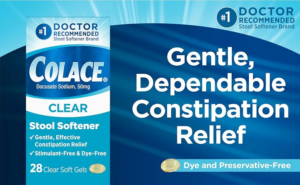 Colace Clear Stool Softener Soft Gel Capsules Constipation Relief Doctor Recommended Brand 50mg Docusate Sodium 42ct and 28ct Bundle - product information 4