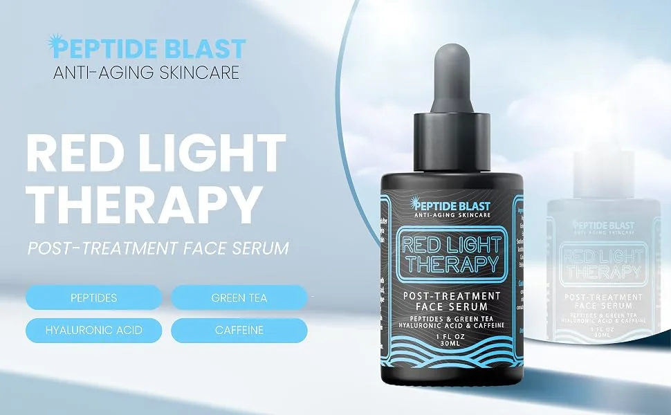 Red Light Therapy Post-Treatment Serum by Peptide Blast Amplifies & Extends Results with Marine Extract Sodium Polyglutamate & Hyaluronic Acid 1 fl oz - Peptide Blast Red Light Therapy Post Treatment Serum