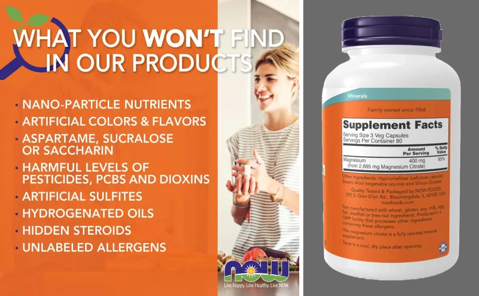 Now Foods Magnesium Citrate caps- 120 Vcaps ( 2-Pack) Unflavored 120 Count (Pack of 2) - product information 6