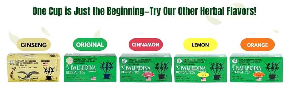 3 Ballerina Ginseng Tea Extra Strength Herbal Tea Bags for Men and Women 18 Count - Flavors