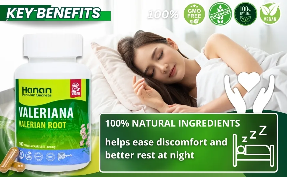 Hanan Peruvian Secrets Valerian Root Capsules (100ct) - Pure Valeriana Te de Valeriana Herbal Calming Night Relaxation Wellness Support Tea Supplement from Peru - valerian root for capsules valeriana para extract gummies te de drops organic tea