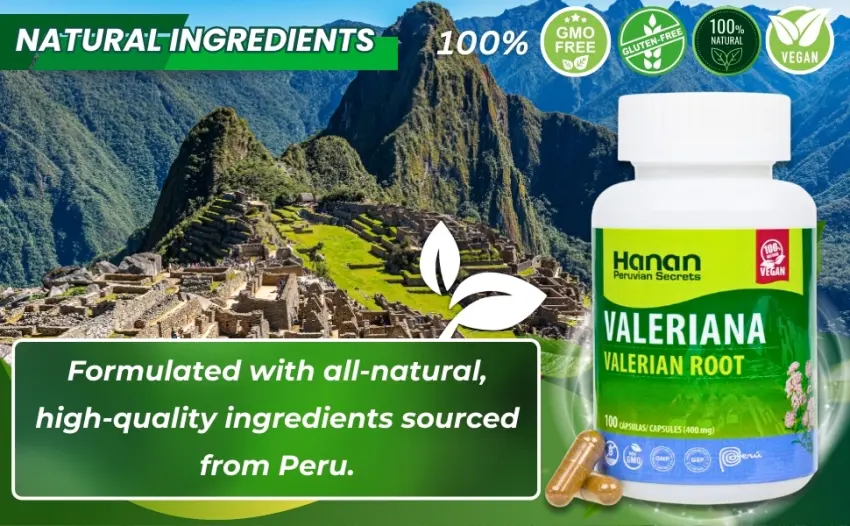 Hanan Peruvian Secrets Valerian Root Capsules (100ct) - Pure Valeriana Te de Valeriana Herbal Calming Night Relaxation Wellness Support Tea Supplement from Peru - vegan valthirian liquid valerianka pills and passion flower herbal loose