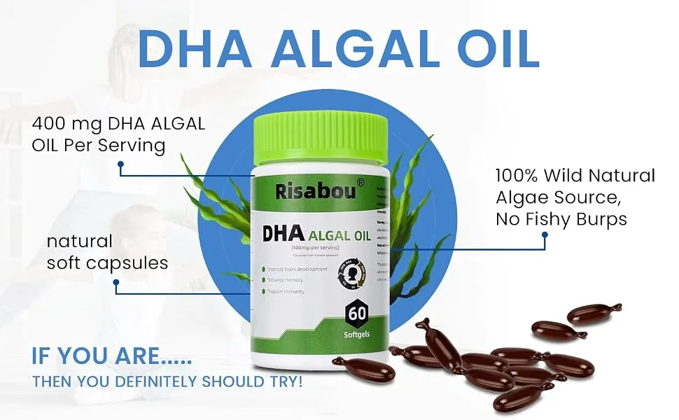 Algal Oil DHA 400 mg with ARA and SA 60 Softgels Algae Oil - DHA Omega 3 Supplement 1 Softgel per Serving for Brain Memory & Nervous System Support - Non-GMO - DHA ALGAE