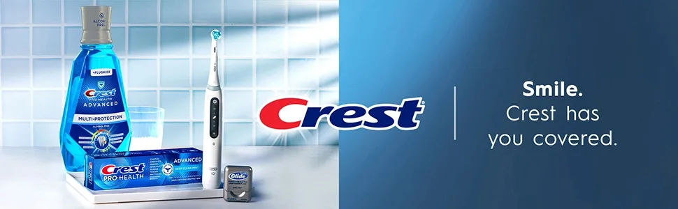Crest Pro-Health Advanced Mouthwash Alcohol Free Multi-Protection Fresh Mint 1 L (33.8 fl oz) Pack of 2 Blue - Smile. Crest has you covered.