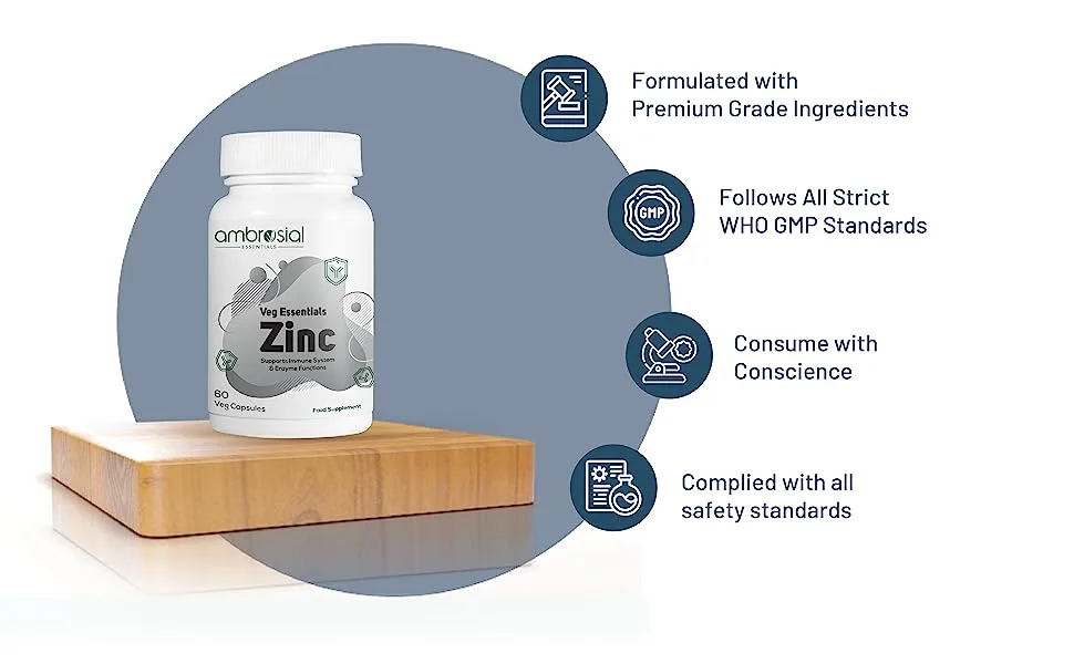 Ambrosial Zinc Tablets High Strength 30 mg (Pack of 2-120 Capsules) 60 Count (Pack of 2) - product information 4