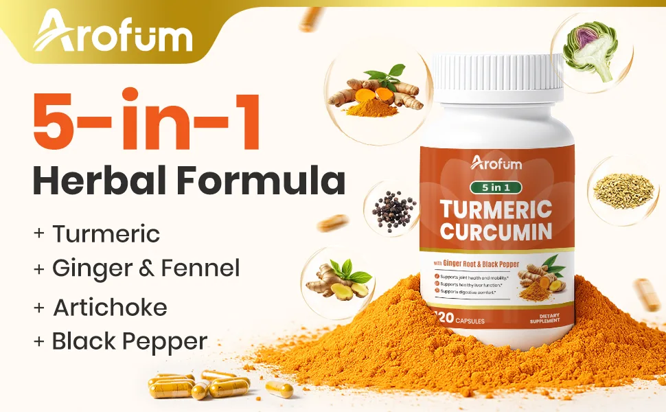 Turmeric Supplement Complex Herbal Formula with Ginger Artichoke Fennel & Black Pepper 120 Capsules 120 Count (Pack of 1) - Herbal Formuld
