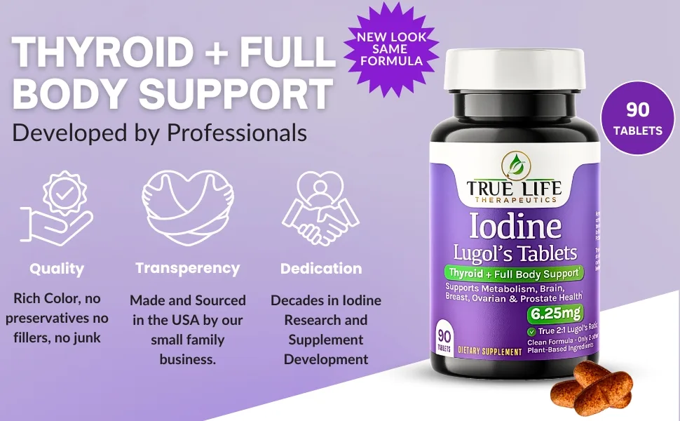 Lugol s Iodine Tablets 6.25mg Precise-Dose Thyroid & Energy Support No Harsh Liquid Stable Potassium Iodide Supplement 90 Ct Non-GMO No Preservatives - All natural thyroid support. Quality, transparency, and dedication.