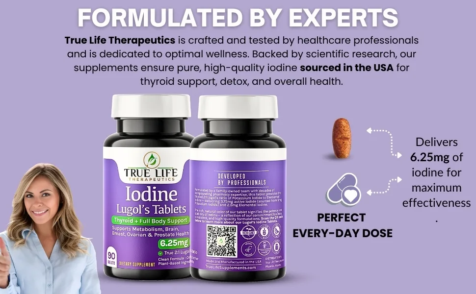 Lugol s Iodine Tablets 6.25mg Precise-Dose Thyroid & Energy Support No Harsh Liquid Stable Potassium Iodide Supplement 90 Ct Non-GMO No Preservatives - Developed by professionals with decades of research