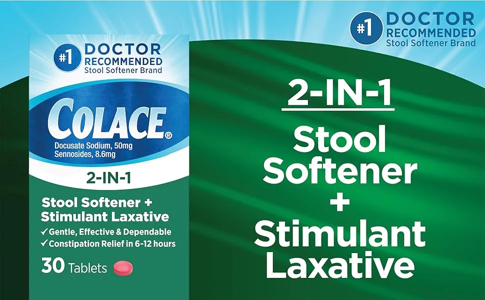 Colace Stool Softener & Laxative Tablets 30 Count + Tucks Medicated Cooling Pads Hemorrhoid Treatment 100 Count - product information 1