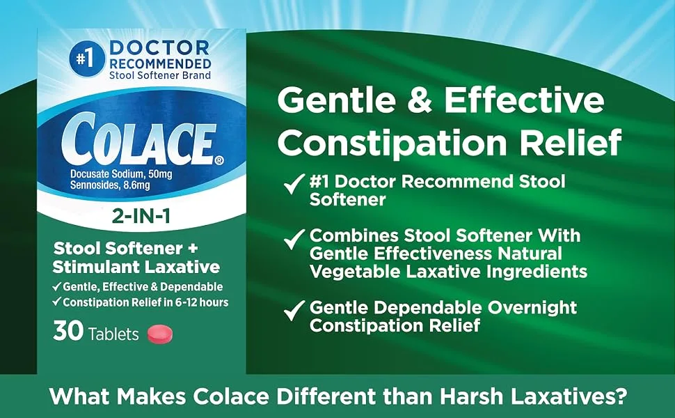 Colace Stool Softener & Laxative Tablets 30 Count + Tucks Medicated Cooling Pads Hemorrhoid Treatment 100 Count - product information 2