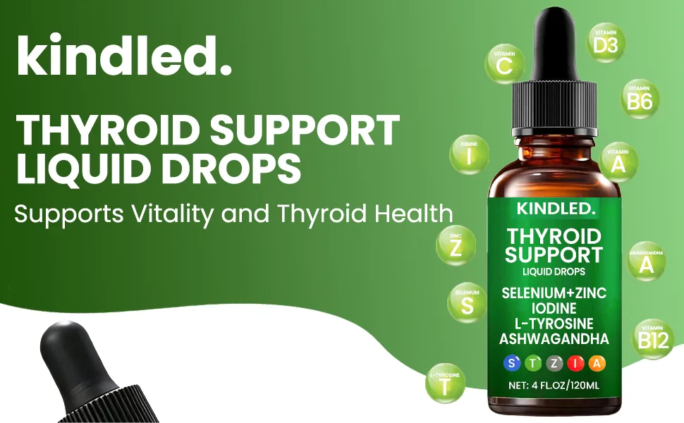 Kindled Thyroid Support Drops | Selenium Zinc Iodine L-Tyrosine Ashwagandha Liquid Drops Thyroid Bloom Support | Body Balance & Support - 4 FL.OZ (1) - product information 1