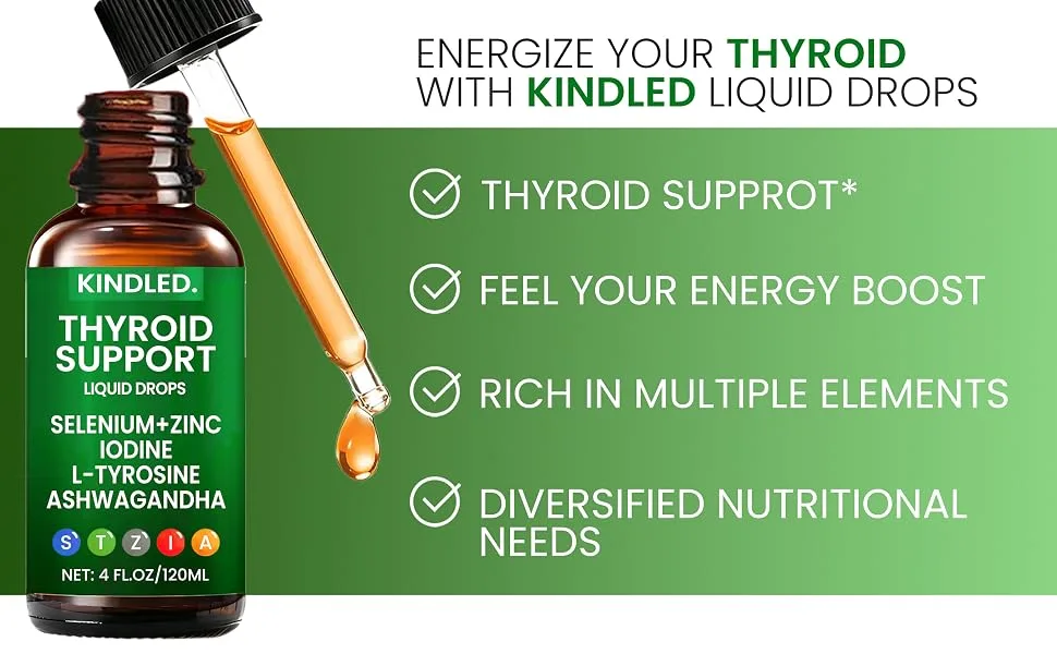 Kindled Thyroid Support Drops | Selenium Zinc Iodine L-Tyrosine Ashwagandha Liquid Drops Thyroid Bloom Support | Body Balance & Support - 4 FL.OZ (1) - product information 2