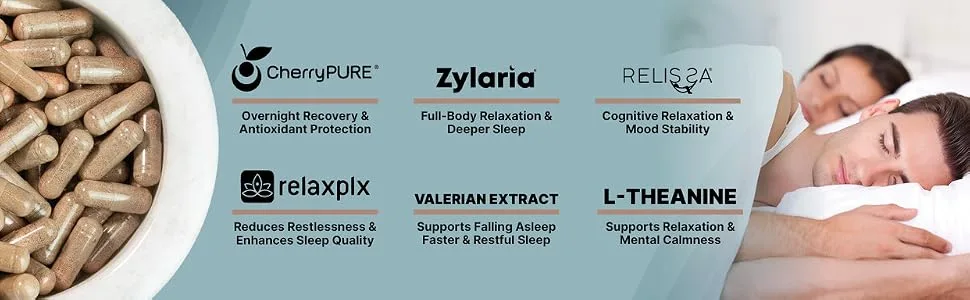NutraBio Sleep - Advanced Deep Sleep Supplement - Restorative Natural Sleep Aid Reduces Restlessness - Melatonin Free Sleep Aid - 30 Servings- 90 Capsules - Ingredients List