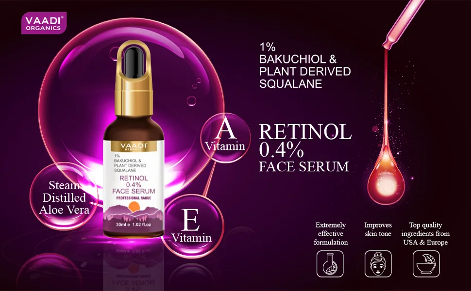 Retinol Serum for Face 0.4% (Retinol) With 1% Baluchiol & Plant Derived Squalane - 30ml - Face Serum