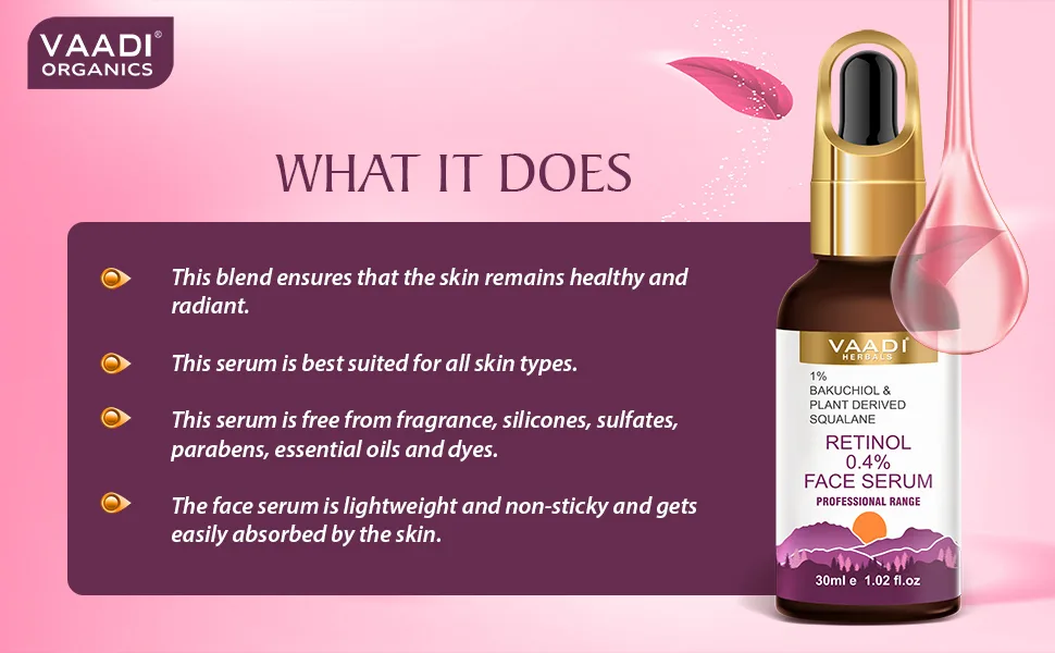 Retinol Serum for Face 0.4% (Retinol) With 1% Baluchiol & Plant Derived Squalane - 30ml - Face Serum