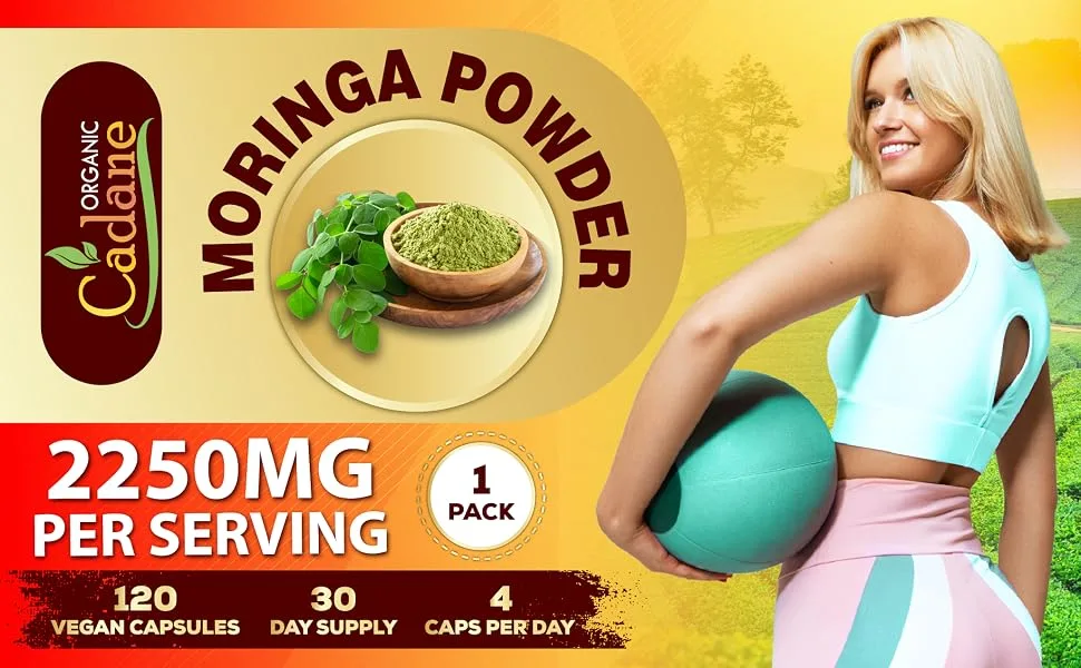 Organic Cadane Moringa Powder Capsules 4in1 with Ashwagandha Ginger Holy Basil Tulsi - Immune Support - Oleifera Leaf Powder Herb Supplements 120 Capsules - moringa moringa capsules moringa leaves maringa morninga moringa pills moringa leaf morings moranga