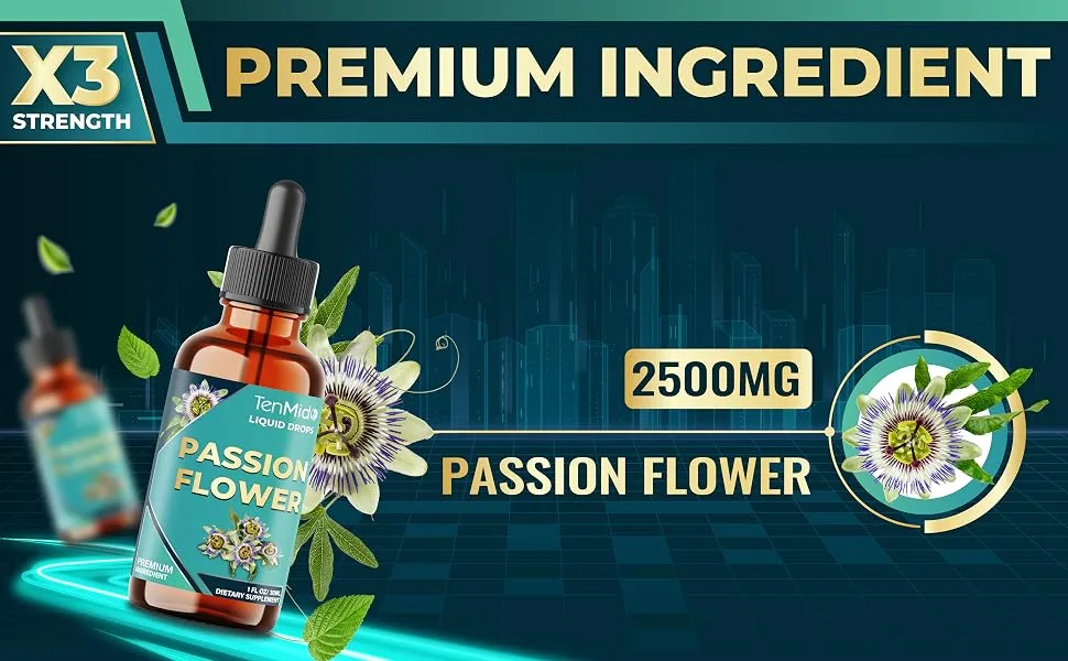 Tenmido Passion Flower Liquid Drops - Natural Herbal Extract Supplement - Alcohol-Free Vegan Non-GMO | 30ml 1Fl Oz - passion fruit extract passion flower tincture passion flower supplement passionflower extract