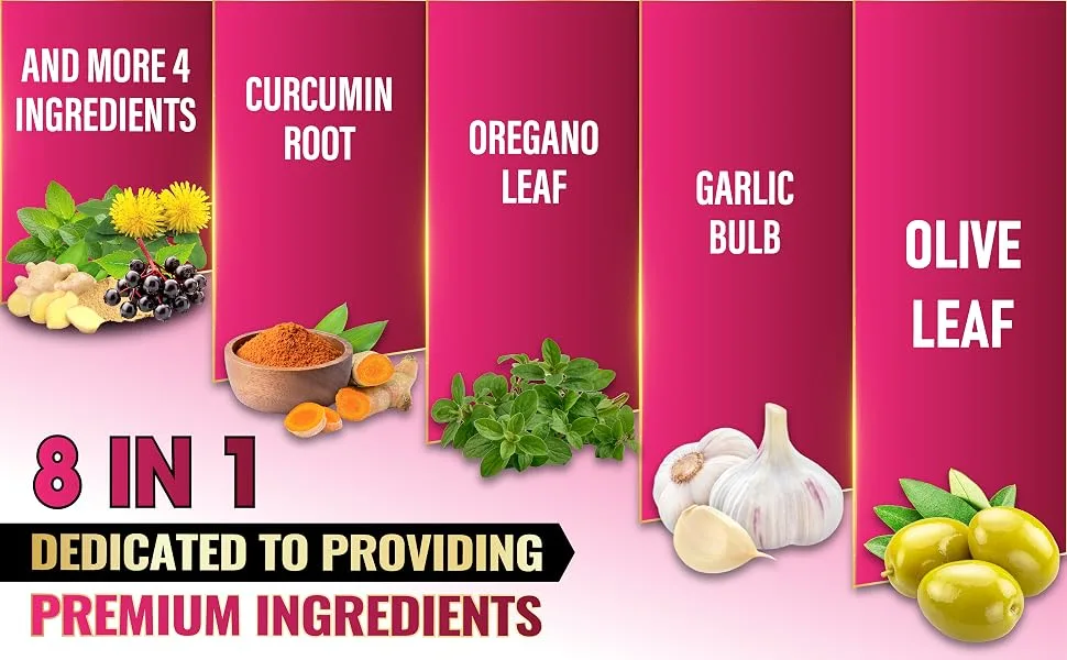 Tenmido Olive Leaf Extract Liquid - 8in1 with Garlic Oregano Curcumin Elderberry Dandelion Ginger and Peppermint - Vegan Non-GMO - 30ml 1 Fl Oz - olive leaf extract tincture olive leaf liquid extract oleuropein liquid olive extract oil