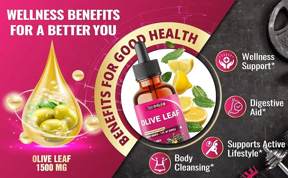 Tenmido Olive Leaf Extract Liquid - 8in1 with Garlic Oregano Curcumin Elderberry Dandelion Ginger and Peppermint - Vegan Non-GMO - 30ml 1 Fl Oz - olivus olive leaf olive oil leaf extract olive oil extract olive leaf tincture olive oil supplement