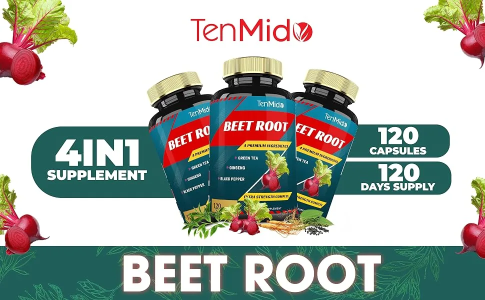 Beet Root Extract Capsules 4 Months Supply & Green Tea Ginseng Black Pepper | Increased Energy Athletic Performance Supports Boosts Stamina | Nutritional Workout Supplements - beet root capsules beets supplements beetroot capsules beet supplement beet root supplements