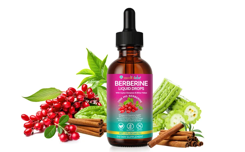 Berberine Supplement Liquid 60ml Berberine with Ceylon Cinnamon Berberine Drops with Turmeric Curcumin Bitter Melon Immune Support Digestive Health Support - berberine drops