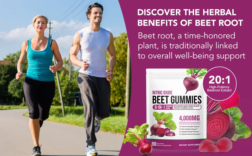 CSDLQNF Beet Root Gummies 4000mg - 8-in-1 Heart & Circulation Support Supplement - High Potency Beet Chews with Beetroot Grape Seed CoQ10 Vitamin C & B12 - Mixed Berry Flavor Vegan 90 Count - Beetroot gummies