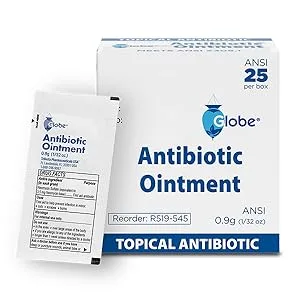 Globe (25 Packets First Aid Antibiotic Ointment 0.9g Single Packet First Aid Kit for Minor Scratches Wounds Cuts and Burns Prevents Infection Travel Size - Neomycin