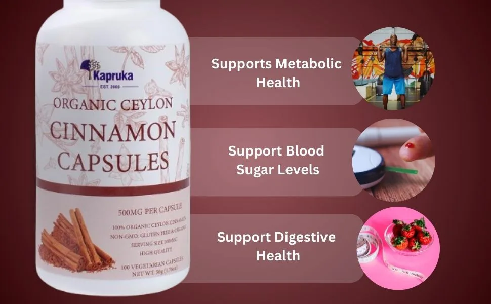 KAPRUKA Organic Ceylon Cinnamon Capsules 1000 mg (2 Capsules) | 100 Capsules 100% Organic Ceylon Cinnamon Pills Vegan Cinnamon Tablets - Cinnamon Capsules