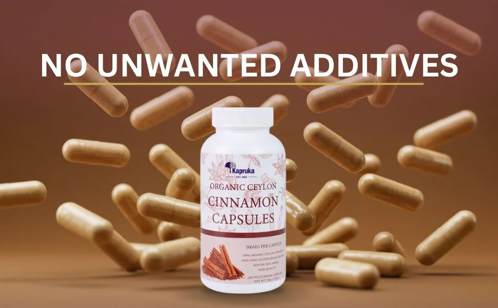 KAPRUKA Organic Ceylon Cinnamon Capsules 1000 mg (2 Capsules) | 100 Capsules 100% Organic Ceylon Cinnamon Pills Vegan Cinnamon Tablets - Cinnamon Capsules