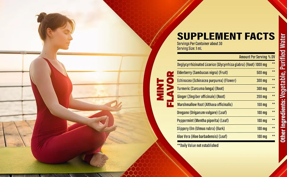 Tenmido 10in1 Licorice Root Extract Liquid Drops with Elderberry Echinacea Turmeric Ginger Marshmallow Root Oregano Peppermint Slippery Elm and Aloe Vera - 30ml 1 Fl Oz - licorice root extract for skin liquorice root licorice root tincture licorice extract for skin