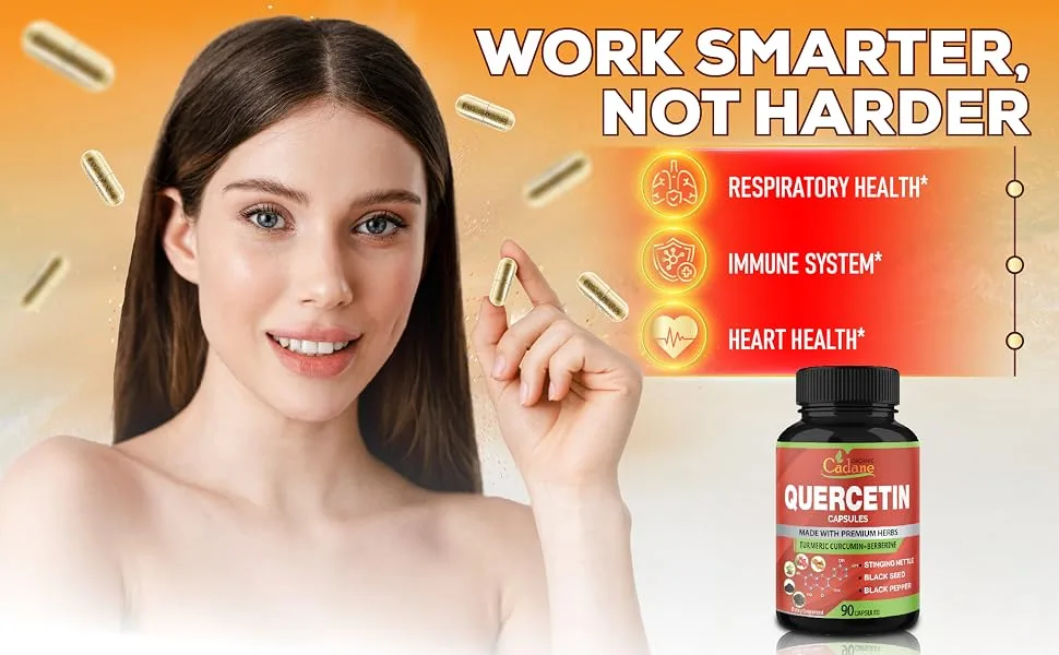 Organic Cadane Quercetin Extract Capsules - Combined Turmeric Berberine Nettle Leaf & More - 90 Capsules 3 Months Supply - quercetina quercetin capsules quercertin wuercetin activated quercetin quercetin with