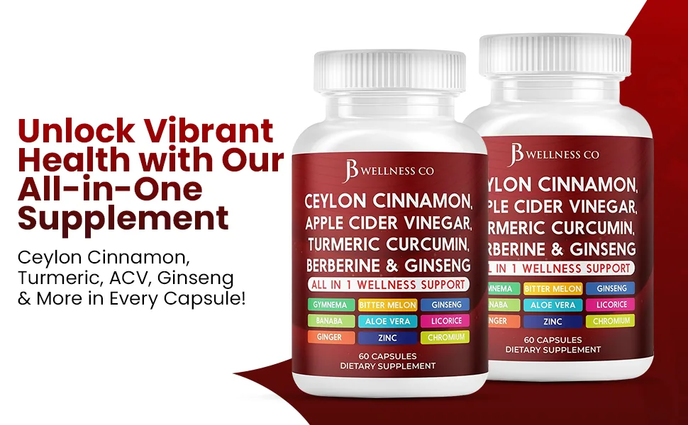 Ceylon Cinnamon Turmeric ACV Ginseng Aloe Vera Berberine Plus Banaba Ginger Root - 120 Capsules 120 Capsules (Pack of 2) - Ceylon